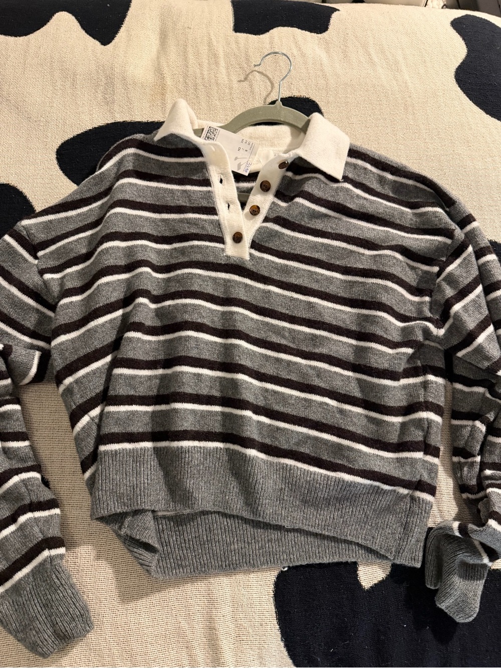 H&M Striped Collared Knit Sweater - Gray & Brown